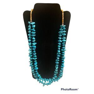 Turquoise Nugget Double Strand Necklace Vintage Southwest Yellowstone